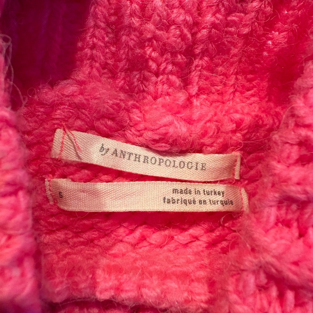 Anthropologie HOT PINK Sweater 💕 CABLE KNIT Mock Neck Oversized Small